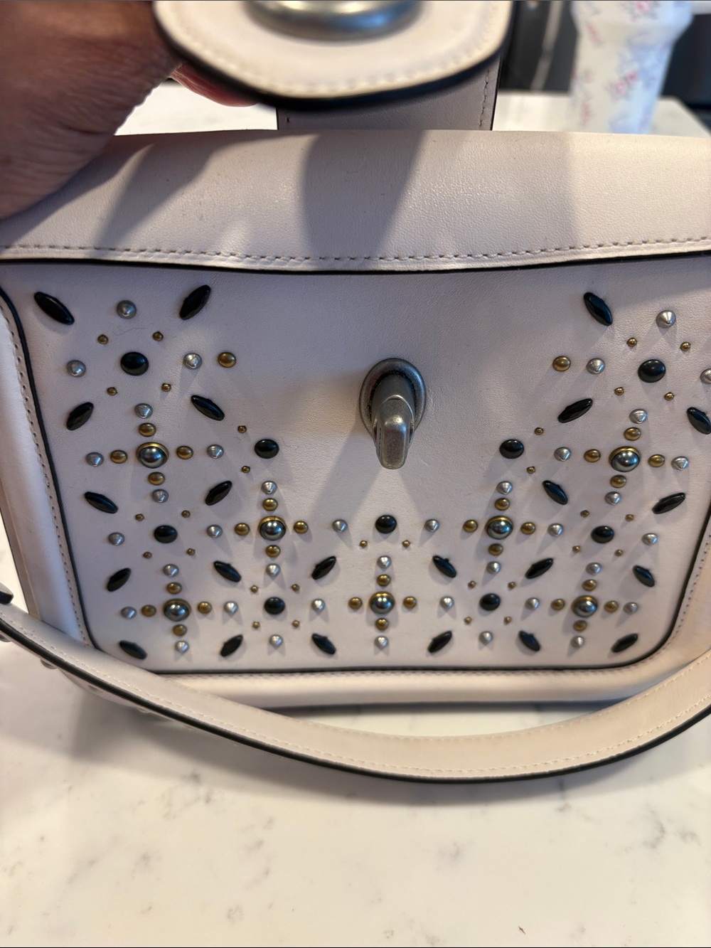 Coach Cream Leather Studded Crossbody Shoulder Bag - Picture 8 of 15